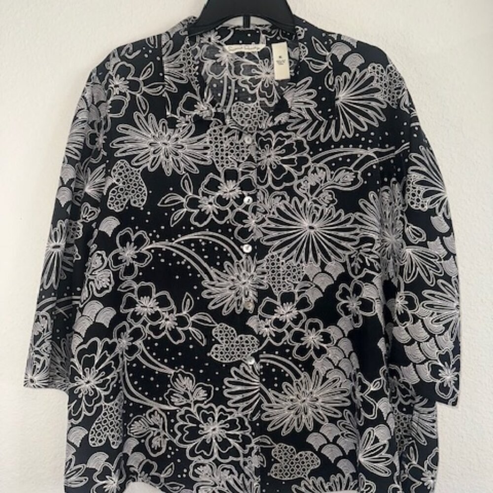 French Laundry Black and White Floral Button Down Shirt